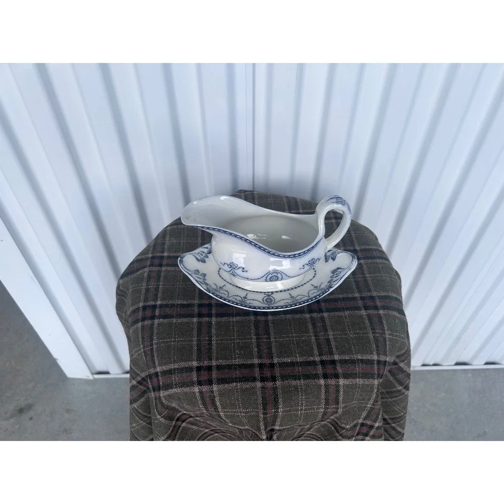 Flow Blue Wood & Sons Adams Gravy Boat and Underplate